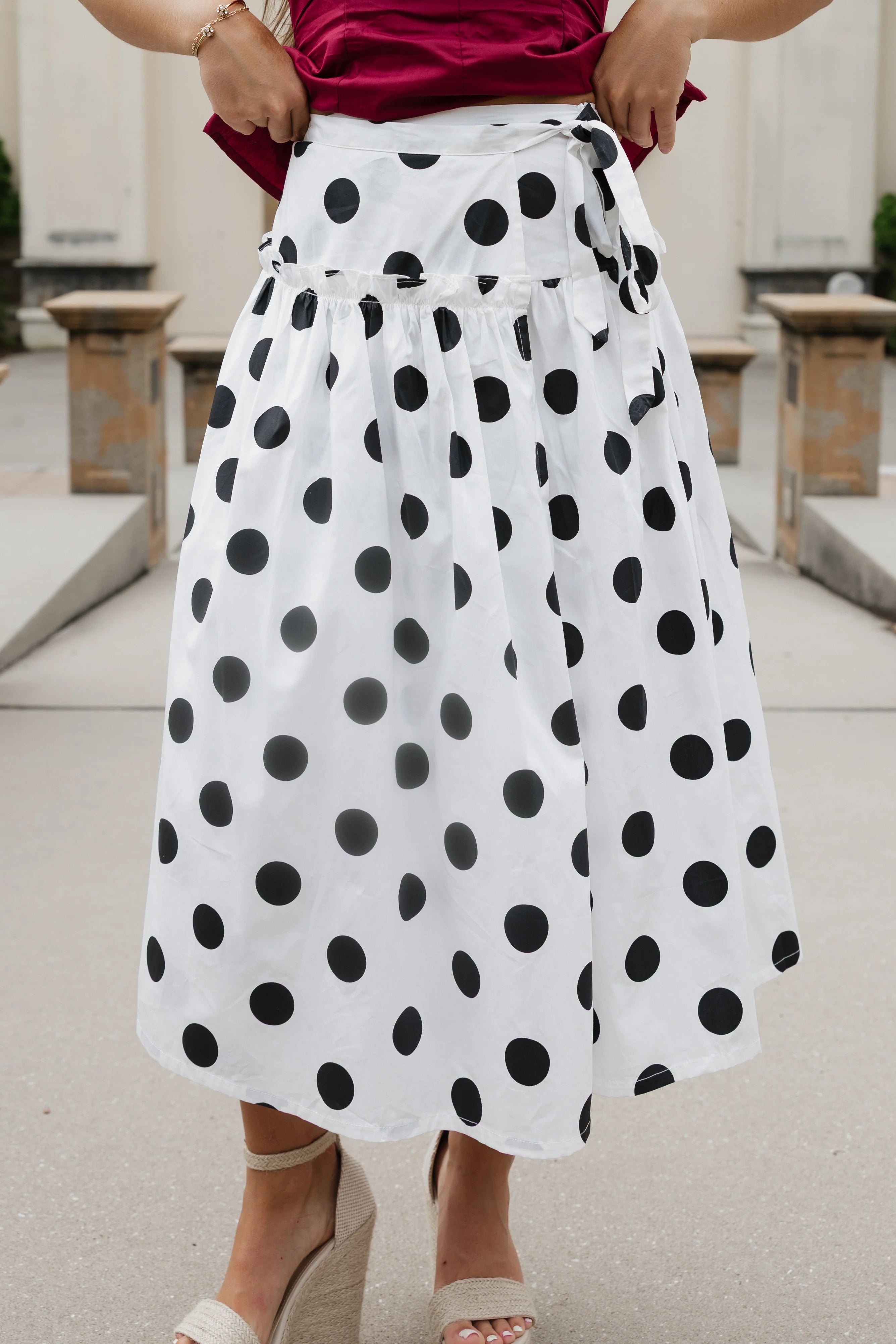 Lola Polka Dot Maxi Skirt - White / Black