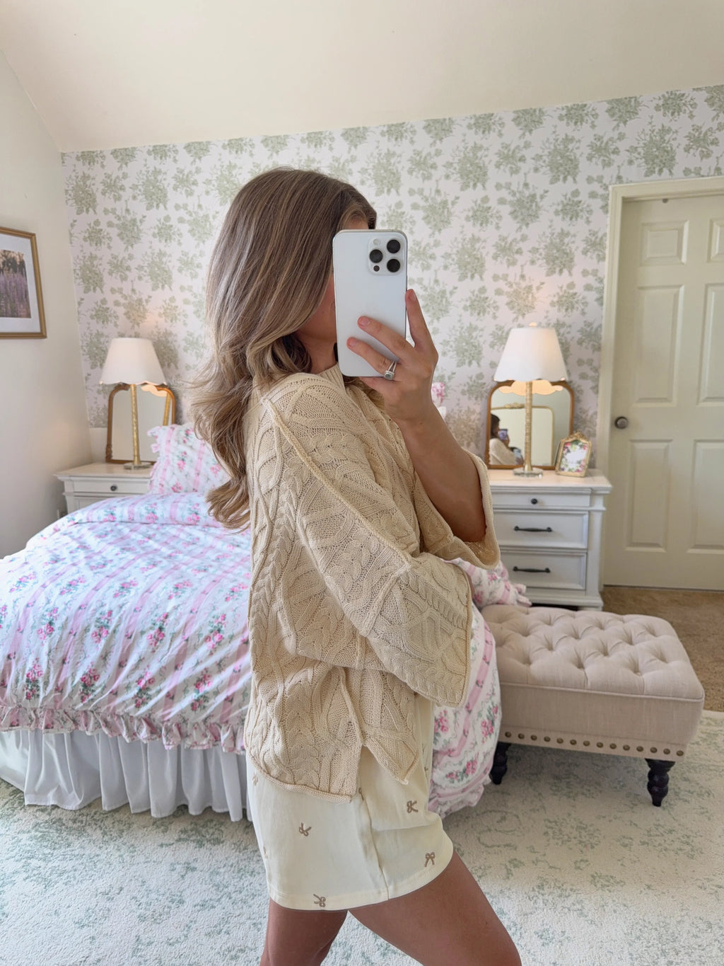 Ribbon Sweat Shorts - Cream