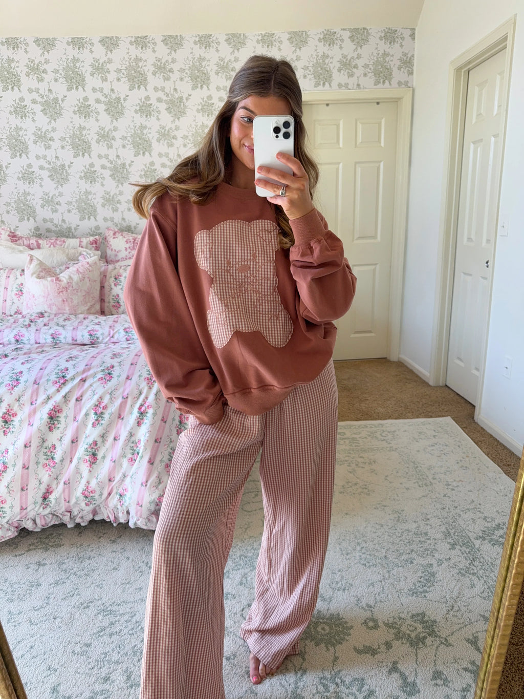 Teddy Bear Gingham Lounge Set - Carmel