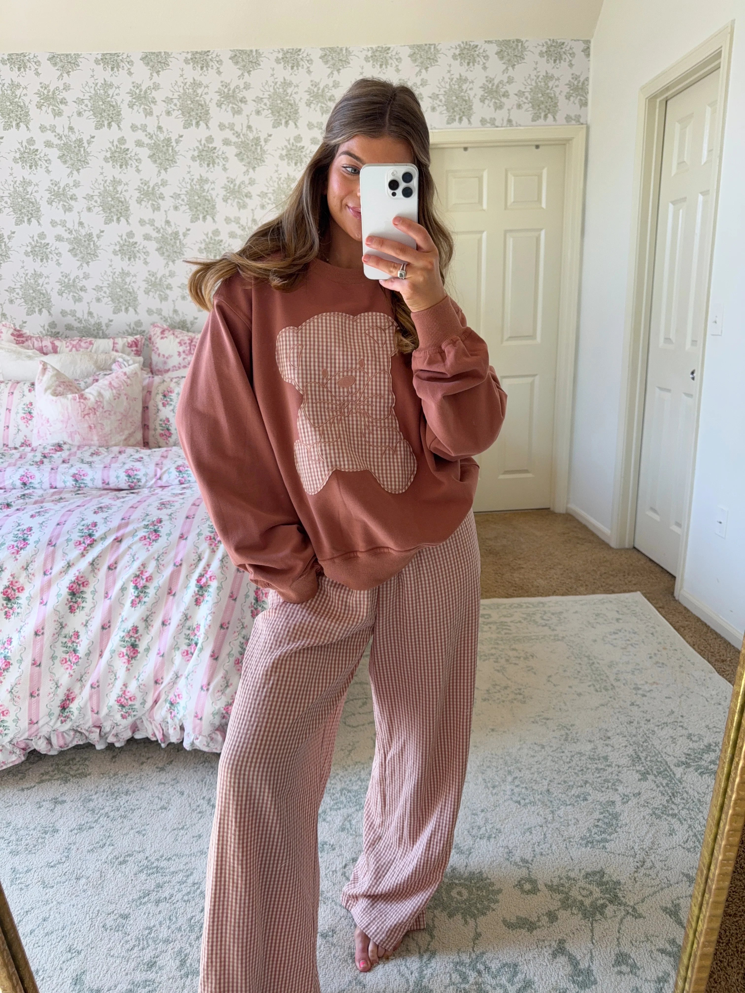 Teddy Bear Gingham Lounge Set - Carmel