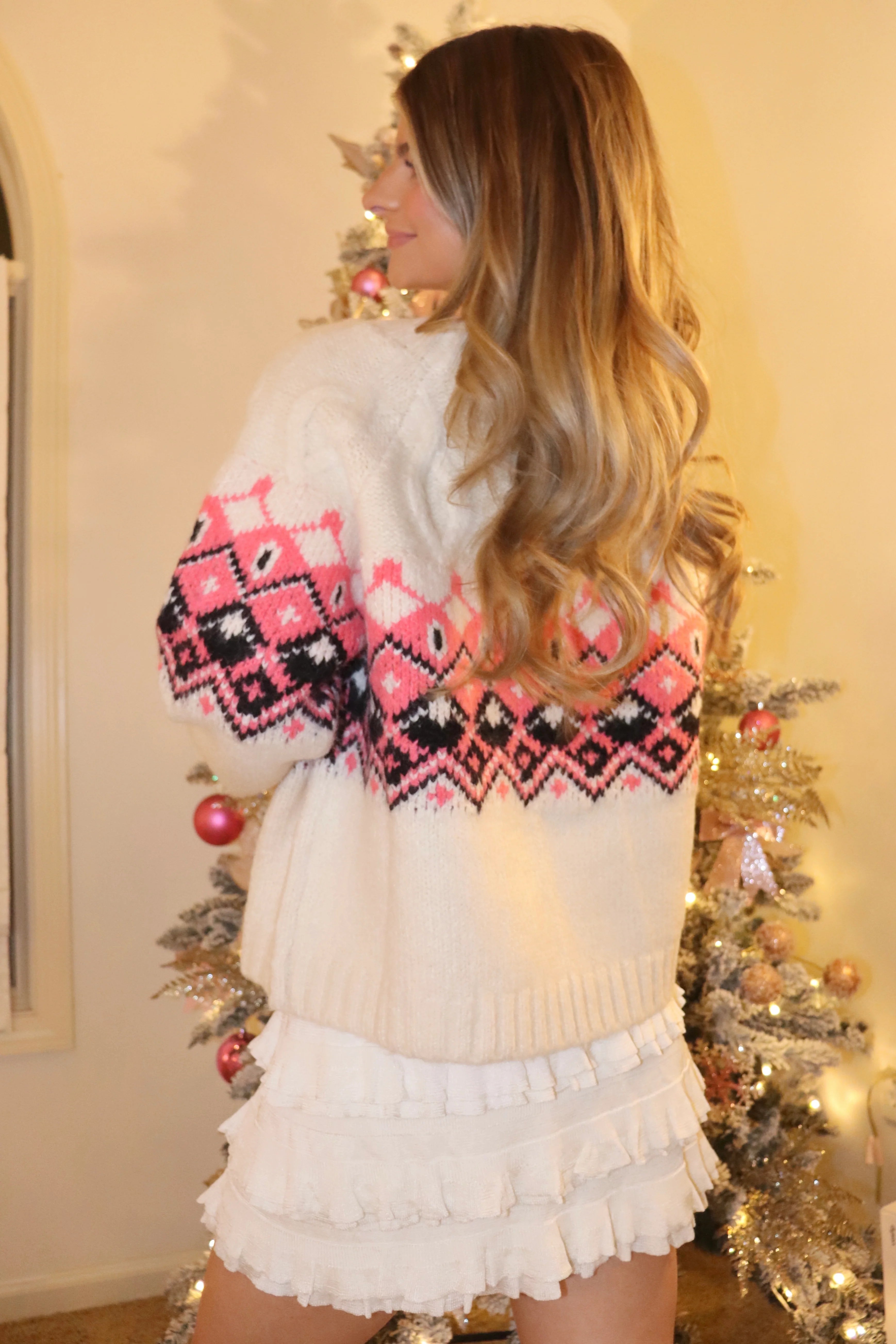 Marcy Fair Aisle Sweater - Oatmeal / Pink
