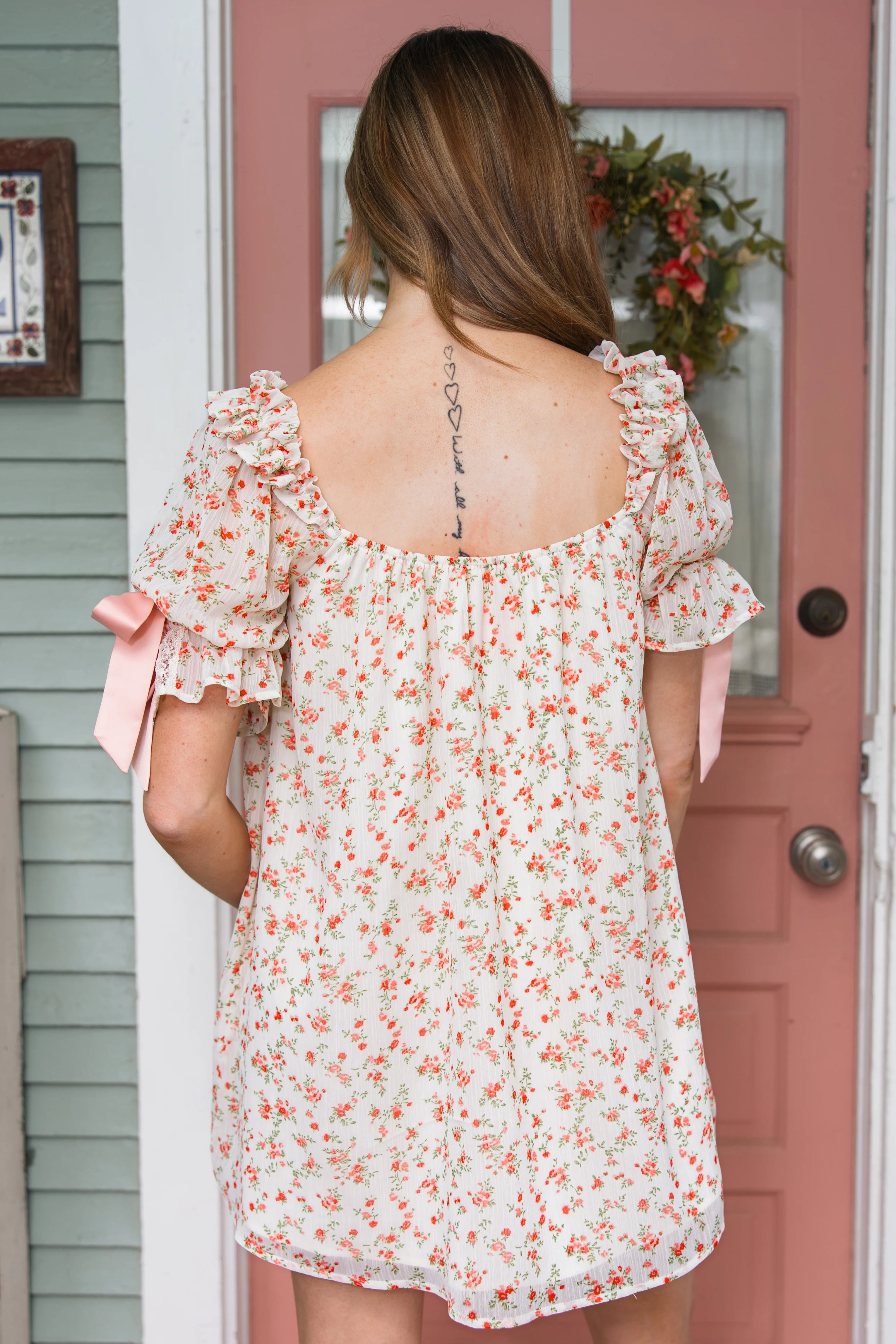 Annabelle Mini Dress - Peach / Ivory