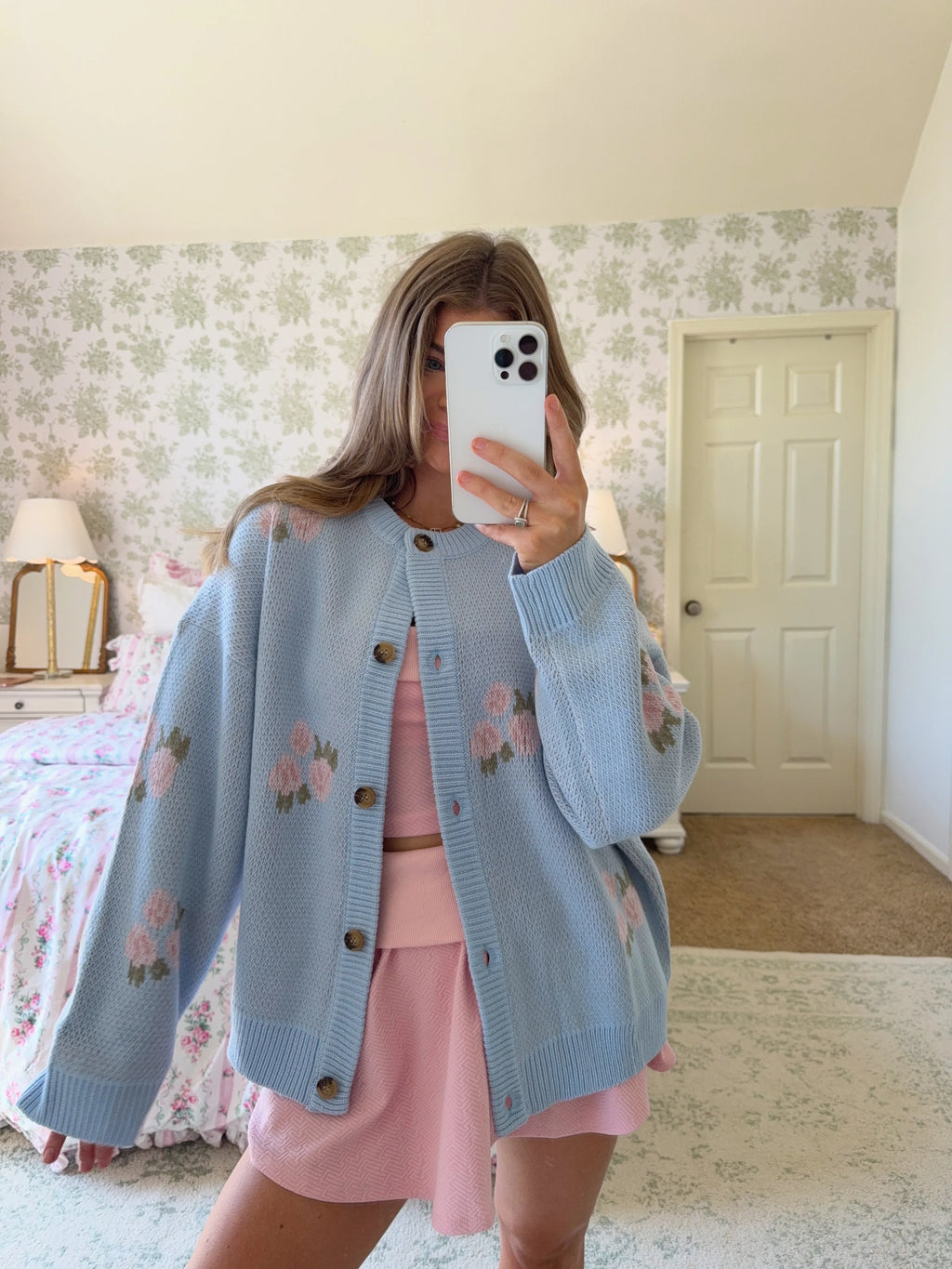 Asha Floral Crewneck Sweater - Light Blue