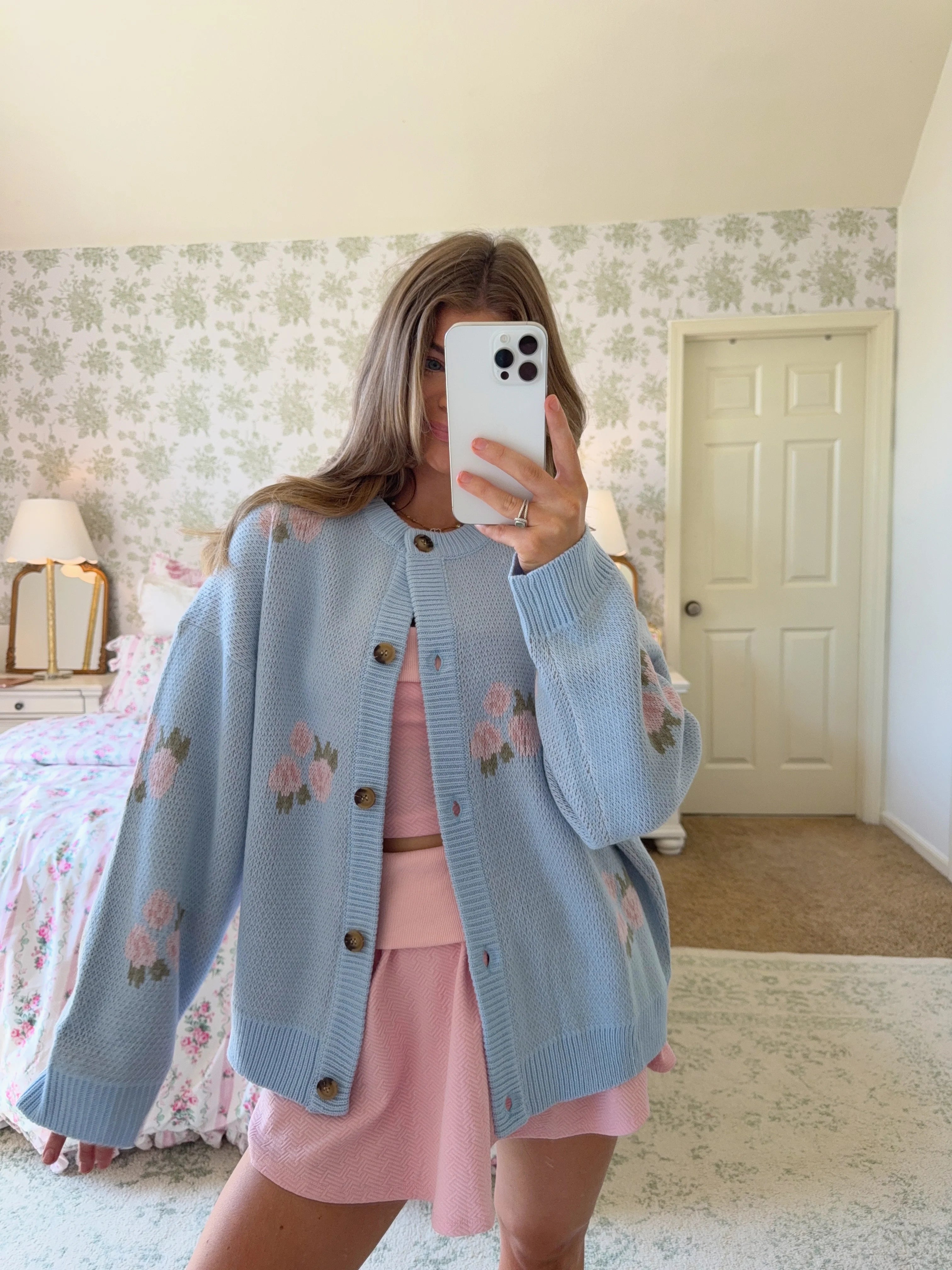 Asha Floral Crewneck Sweater - Light Blue