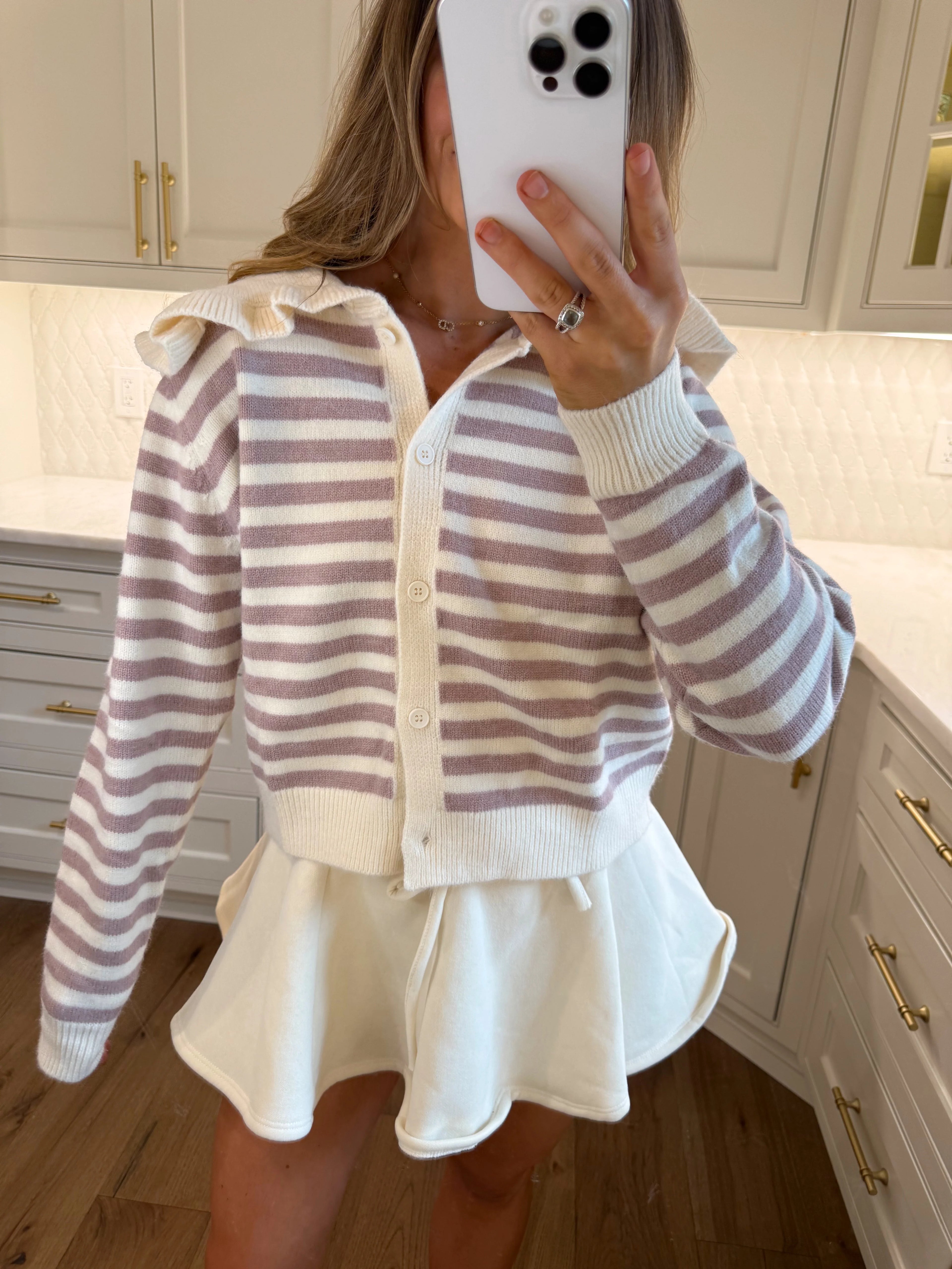 PREORDER EST SHIP 9.21 Parlor Sailor Collar Striped Cardigan - Dusted Cocoa