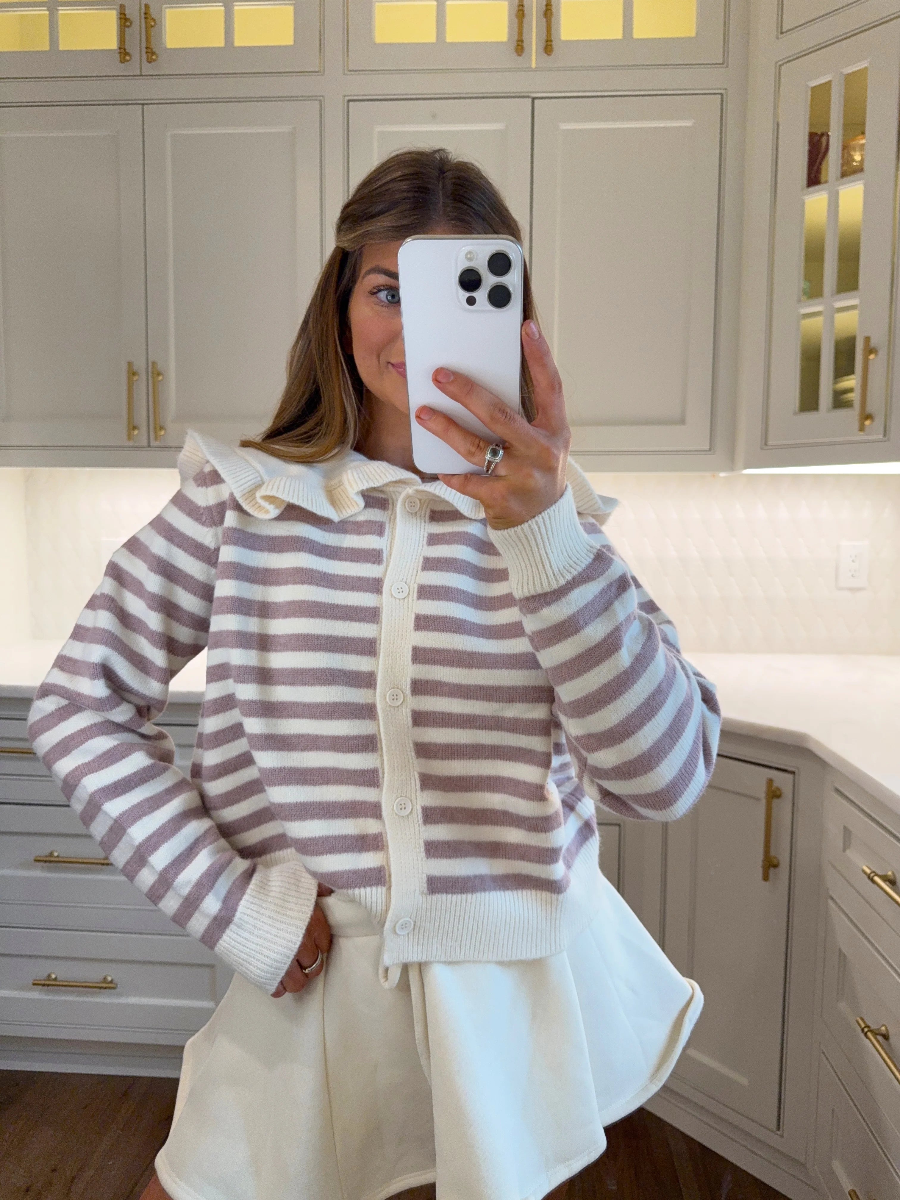 PREORDER EST SHIP 9.21 Parlor Sailor Collar Striped Cardigan - Dusted Cocoa