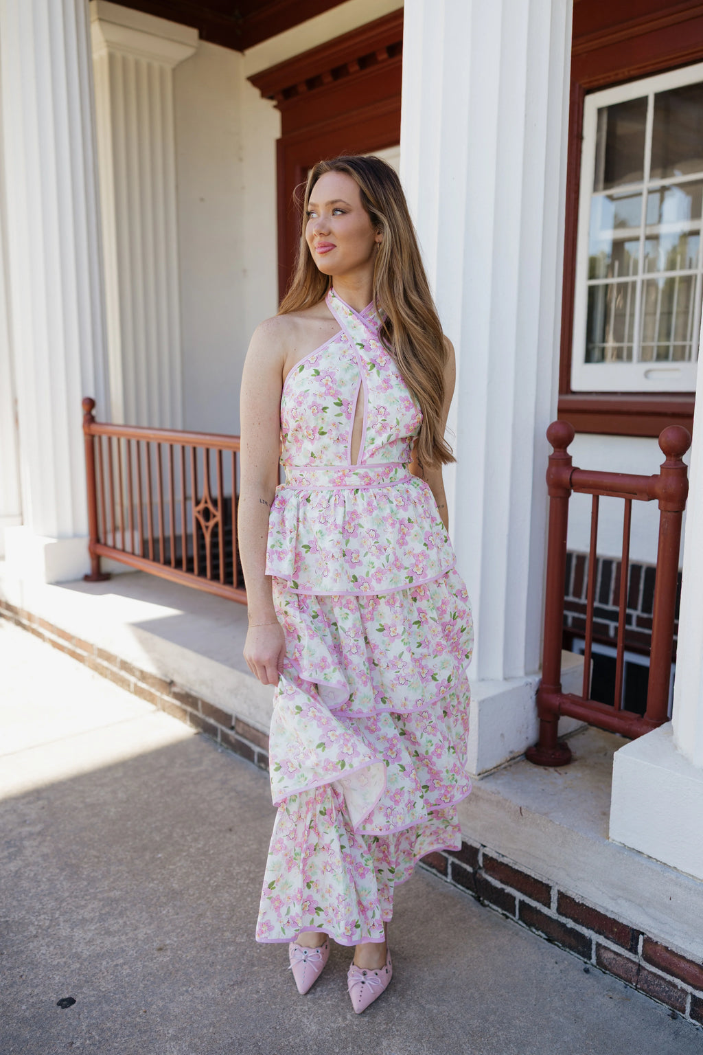 Bonnie Floral Halter Midi Dress - Pink Multi