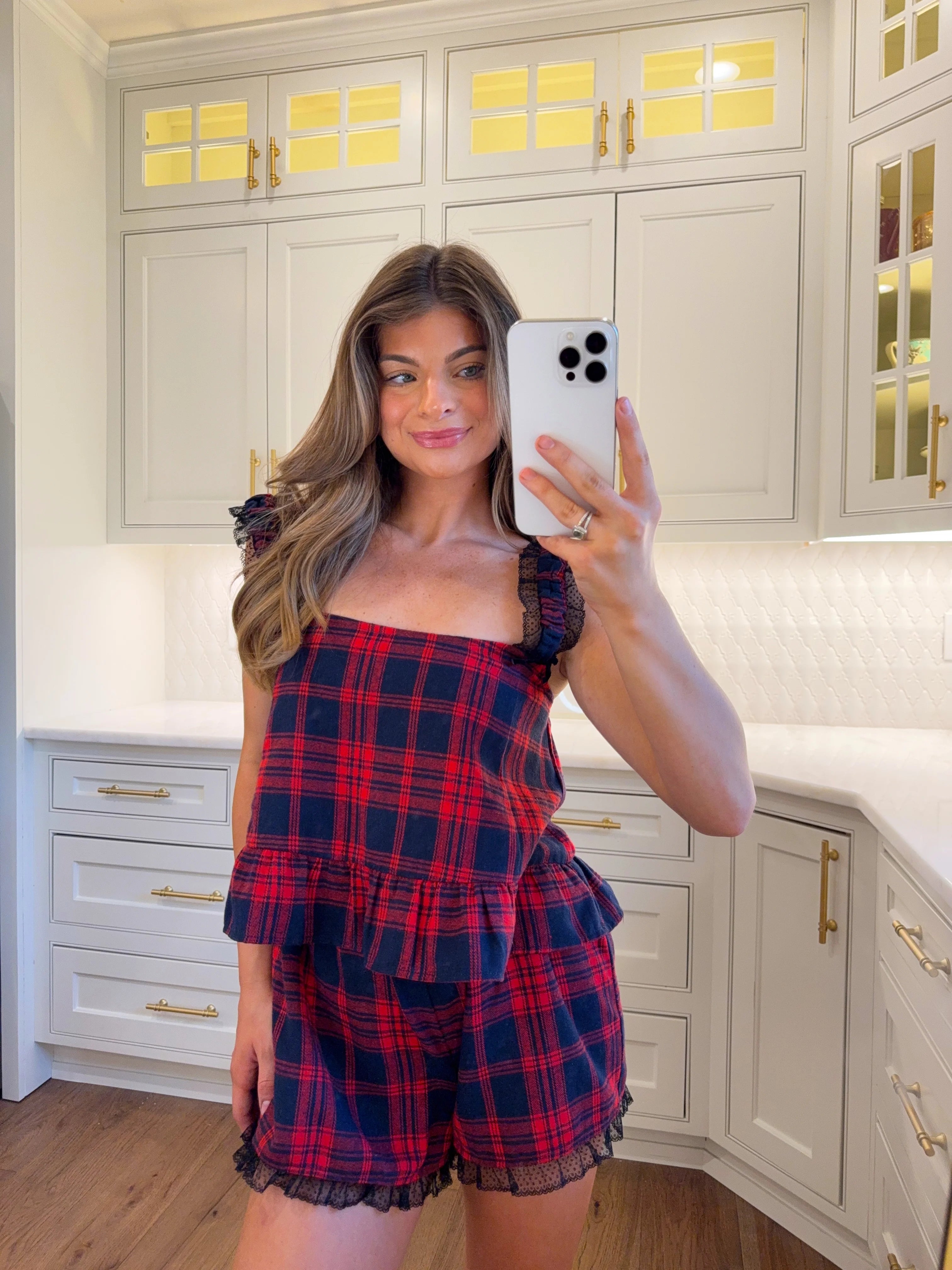 Flannel Pajama Set - Navy Blue / Red