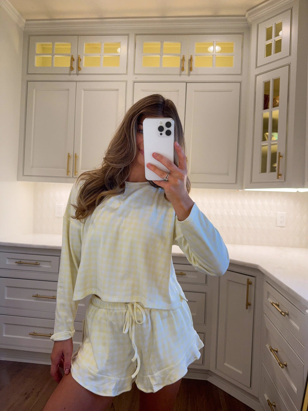 Happy Camper Buttercream Gingham Pajama Set