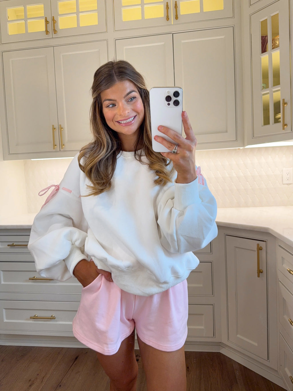 Cottage Tie Detail Sweatshirt - White / Pink