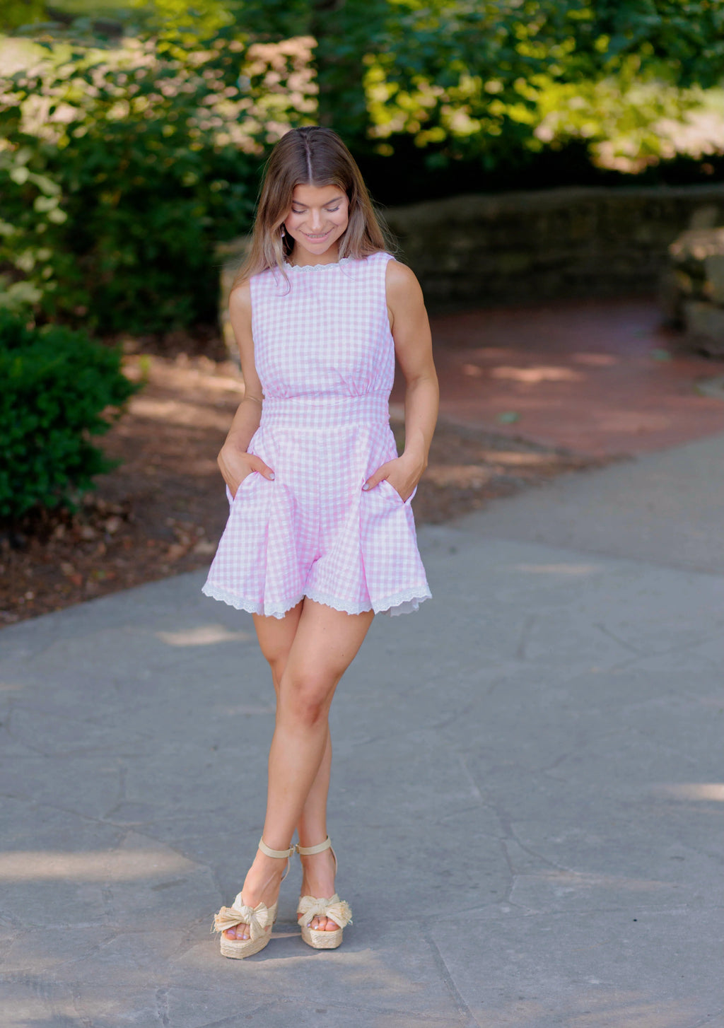 Isabelle Gingham Romper - Pink