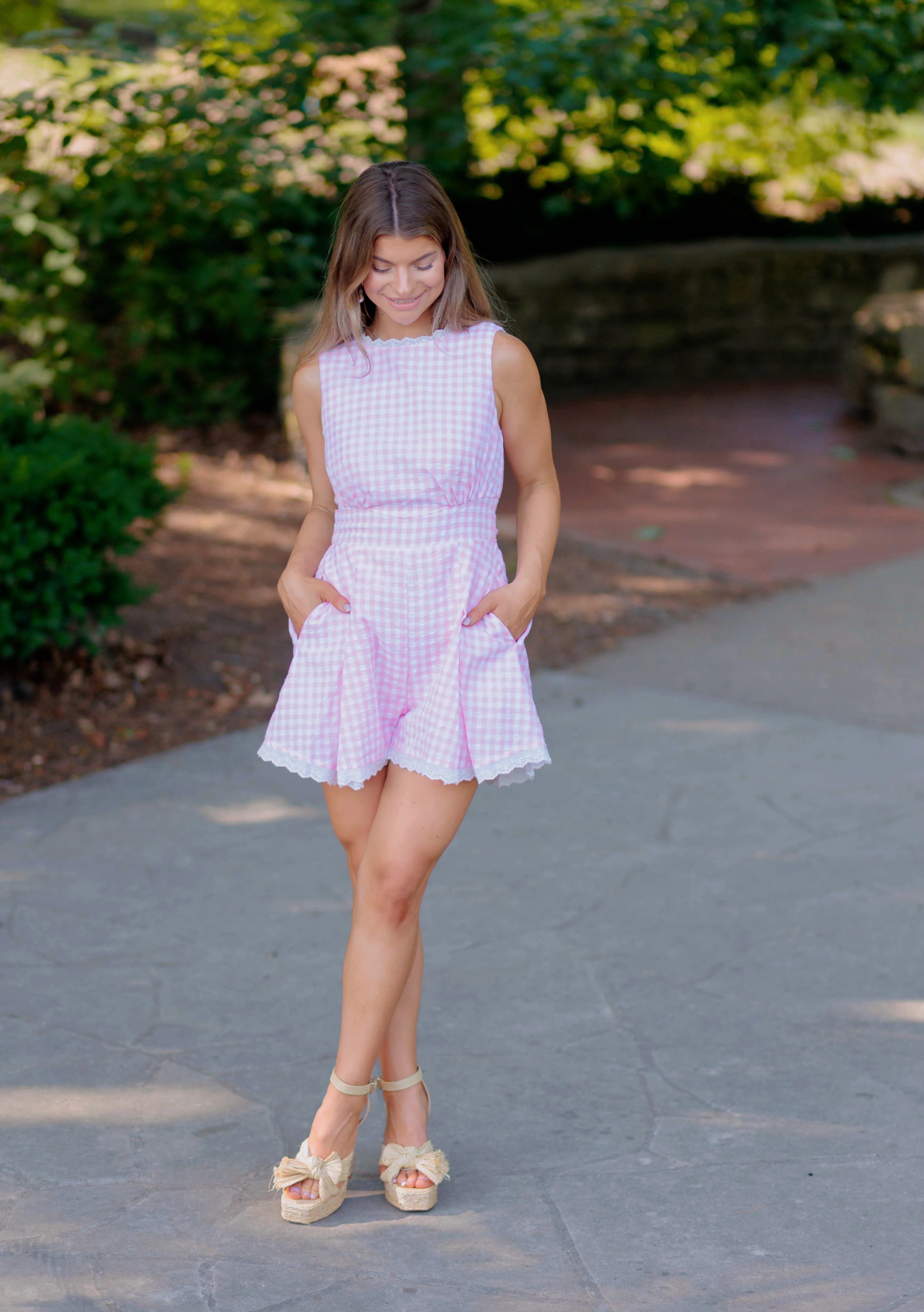 Isabelle Gingham Romper - Pink