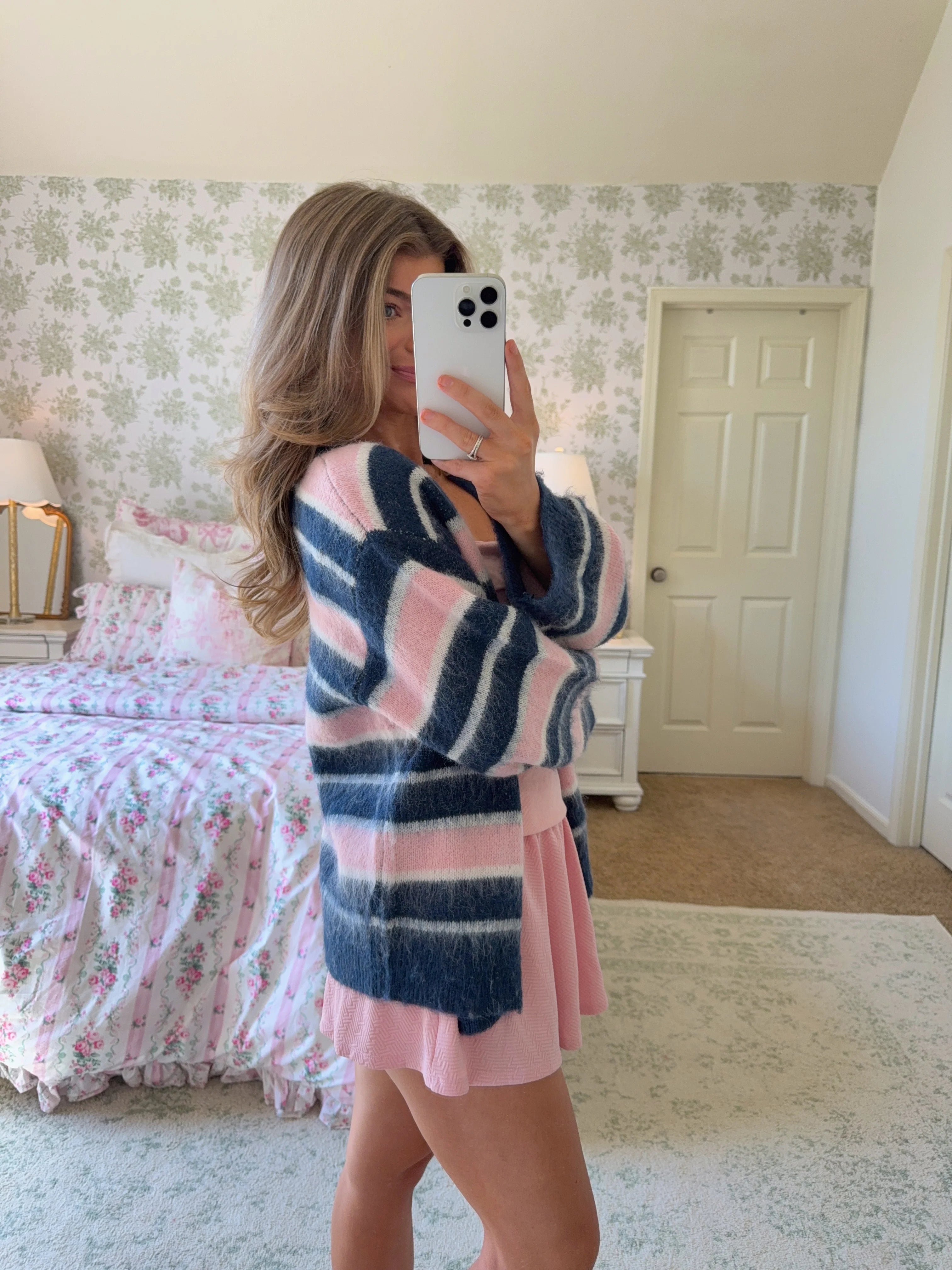 Townes Striped Cardigan - Navy / Pink